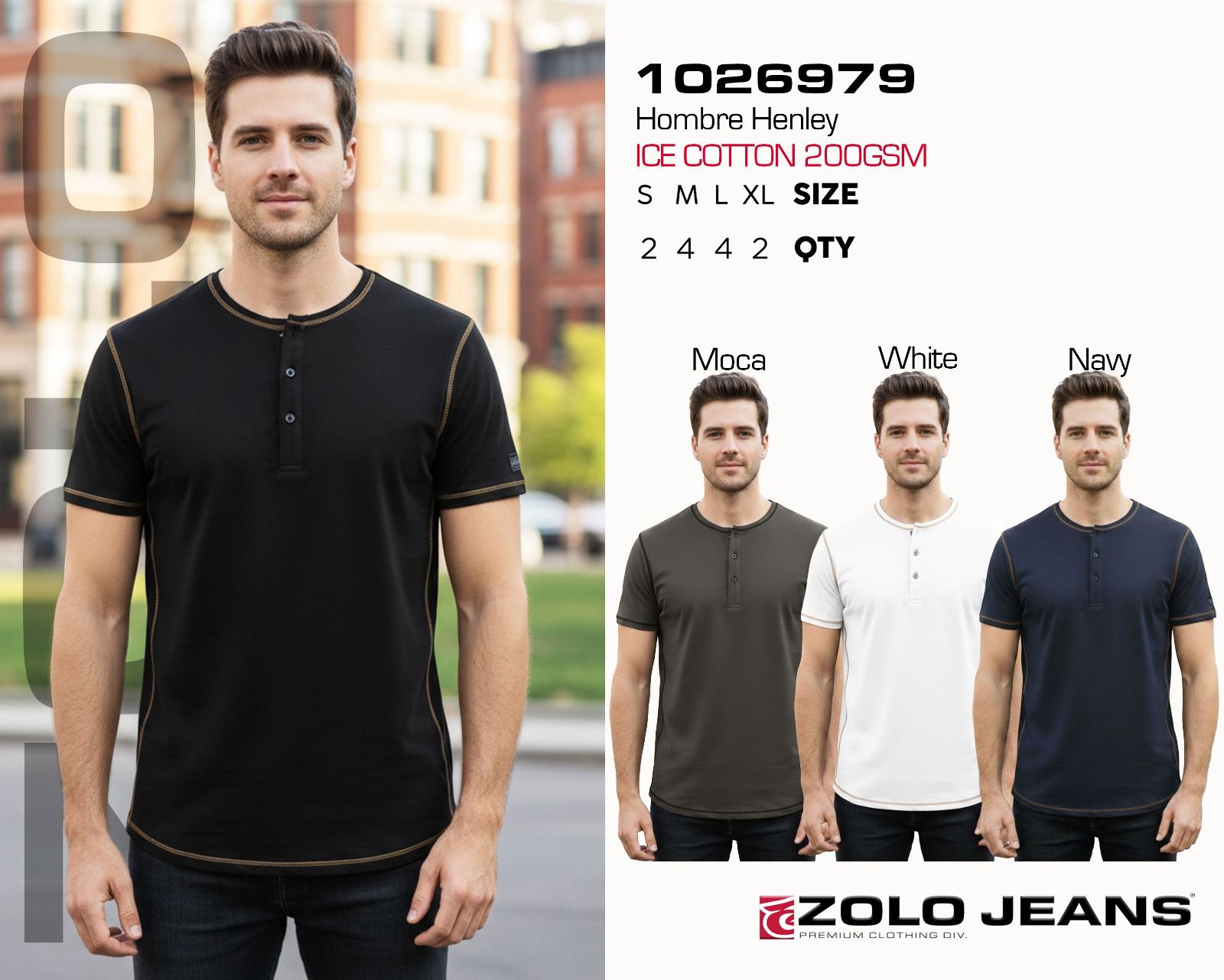 Zolo Jeans Camiseta Hombre Henley